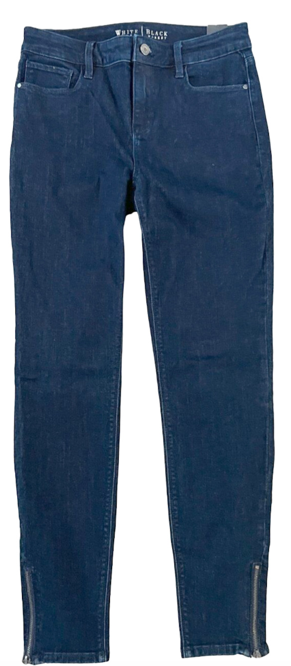 NEW WHITE HOUSE BLACK MARKET WHBM DARK WASH SKINNY ANKLE ZIPPER JEANS SIZE 2